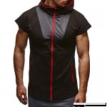 Fashion Men Patchwork Zip Pocket Sleeveless Vest Hooded Jacket Top Black B07QBMFM21